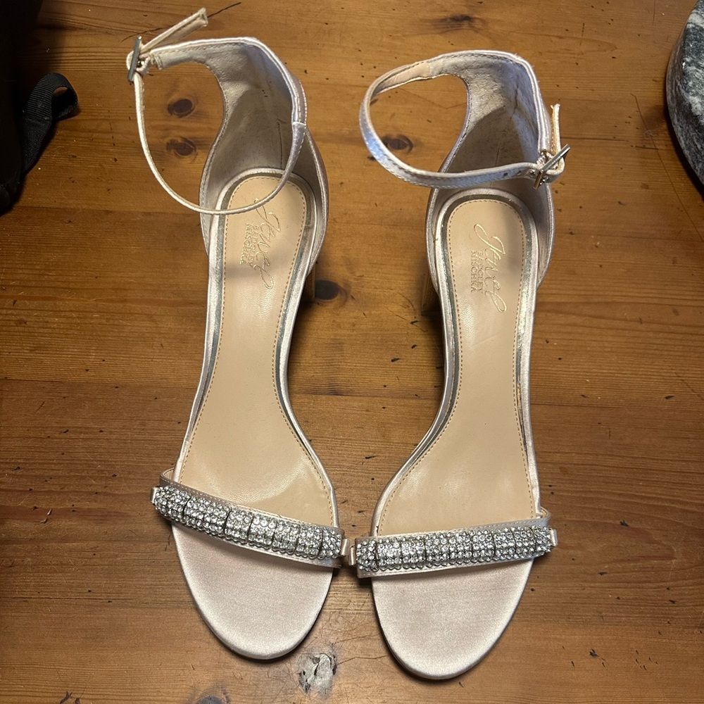 Jewel Badgley Mischka Light Pink Heels with Rhinestones